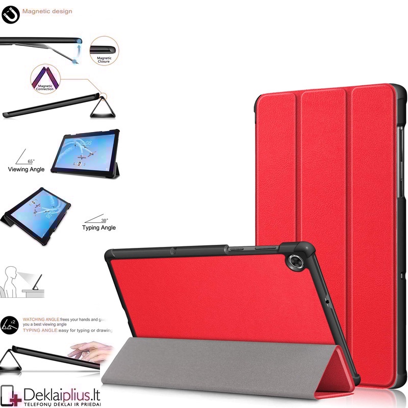 Dirbtinės odos atverčiamas dėklas- raudonas (planšetėms Lenovo Tab M10 10.1 (2nd gen) X306F) Dirbtinės odos atverčiamas dėklas- raudonas (planšetėms Lenovo Tab M10 10.1 (2nd gen) X306F)